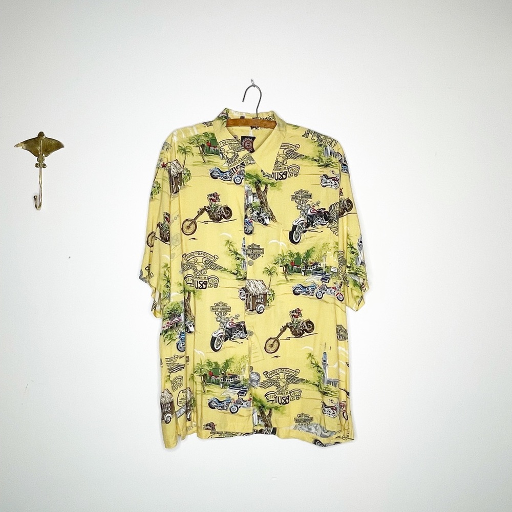 Harley Davidson Men’s Hawaiian Camp Shirt Viscose Yellow XL